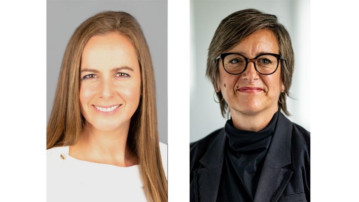 Collage: Kandidatinnen für die neue rbb-Intendanz: Heide Baumann (l), Ulrike Demmer (M) (Quelle: Vodafone/dpa/Fabian Sommer)