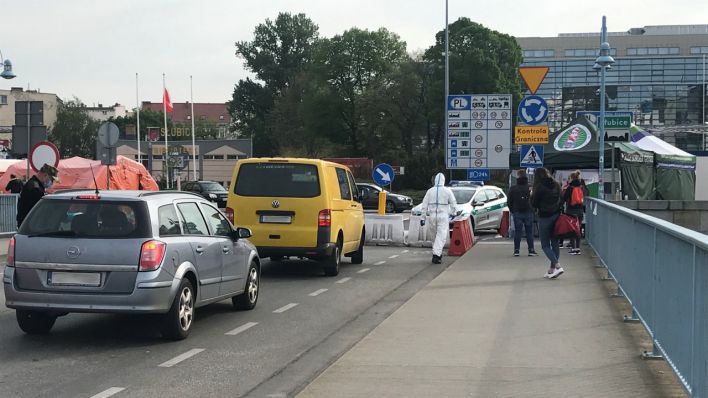 Grenzkontrollen am 4.Mai 2020 auf der Stadtbrücke zwischen Frankfurt (Oder)-Slubice (Foto: Agata Horbacz/rbb)