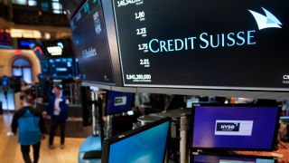 New York: Auf einem Bildschirm wird das Logo der Credit Suisse in der BÃ¶rse angezeigt