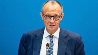 Friedrich Merz (CDU), Parteichef, spricht im Konrad Adenauer Haus.