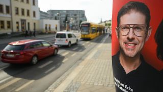 Ein Wahlplakat des sÃ¤chsischen SPD-Spitzenkandidaten zur Europawahl, Matthias Ecke