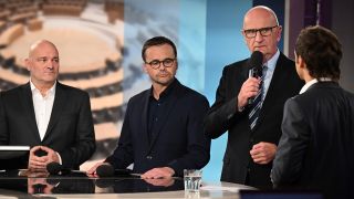 Robert Crumbach (BSW), Jan Redmann (CDU) und Dietmar Woidke im ARD-Wahlstudio