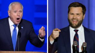 Monatge der US-Vize-PrÃ¤sidentschaftskandidaten Tim Walz (l) und JD Vance (r) (Bild: picture alliance/dpa/AP/J. Scott Applewhite/Jay Laprete) 