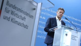 Bundeswirtschaftsminister Robert Habeck (GrÃ¼ne) auf einer kÃ¼rzlichen Pressekonferenz.