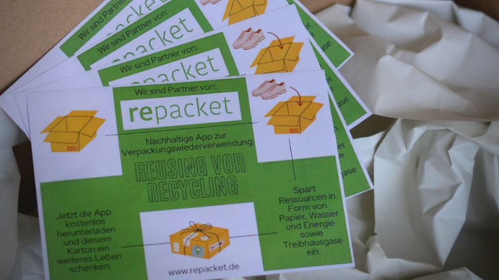 Flyer von Repacket in einem Paket (Quelle: Repacket / Grüne Projektmanufaktur UG )