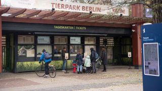 Archivbild: Besucher stehen an den Kassen des Tierparks. (Quelle: dpa/Zinken)